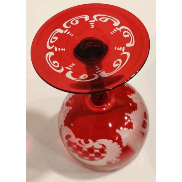 Vtg EGERMANN Ruby Wine Glass Stag Red Staining Bohemian Baroque 2.5x4.5" - Picture 13 of 16